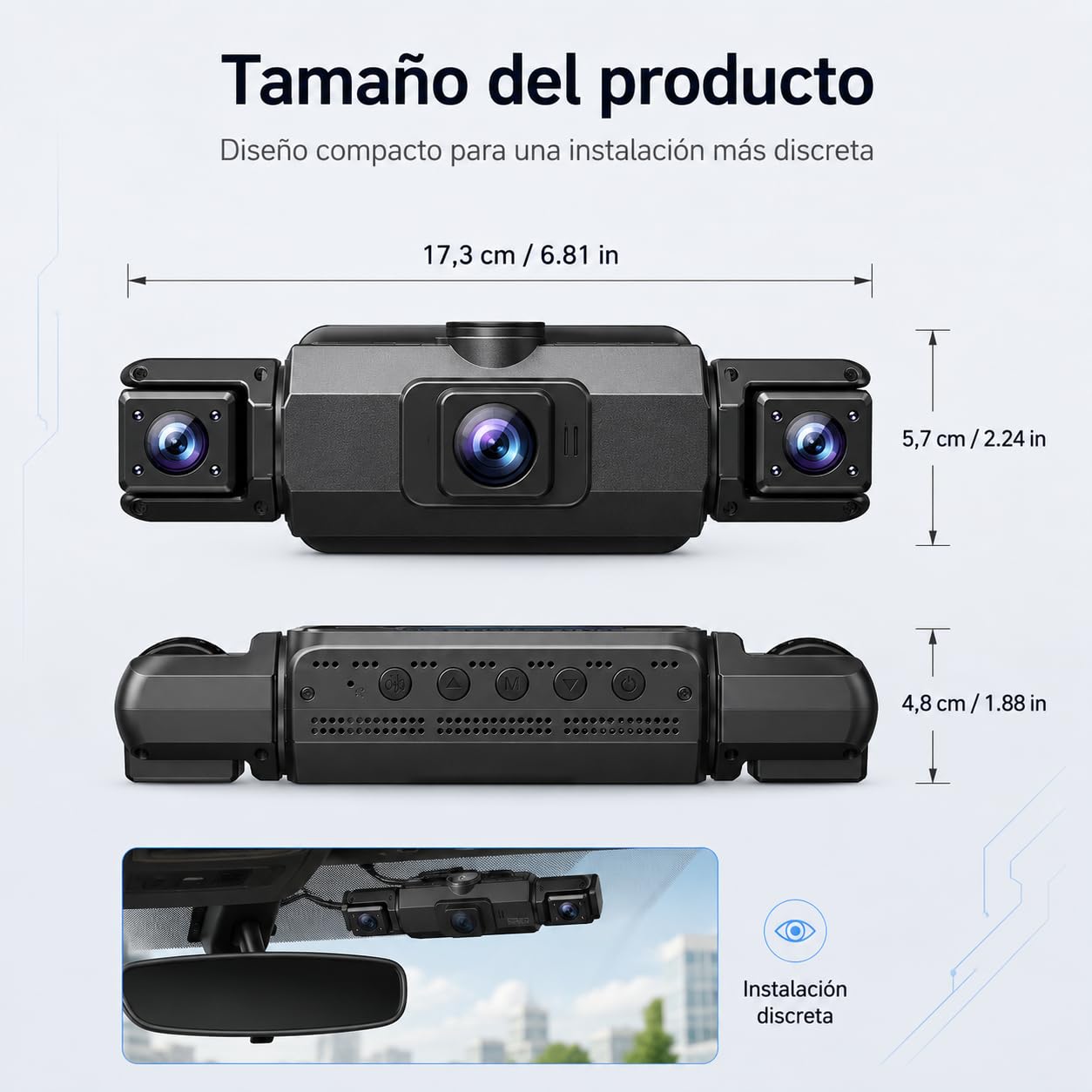 Dash CAM 4 Canales para Coche FHD 1080P, Cámara de Salpicadero 360° con Cámara Frontal, Trasera y Laterales, WiFi con App, Visión Nocturna, Sensor G, Modo Parking y Tarjeta SD 32GB Incluida