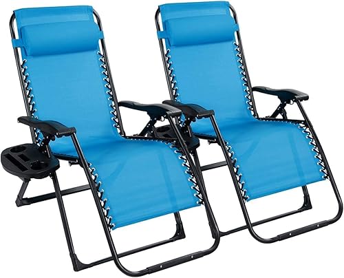DORTALA Juego de 2 sillas de gravedad cero, silla de campamento reclinable con portavasos y reposacabezas desmontable, silla de campamento