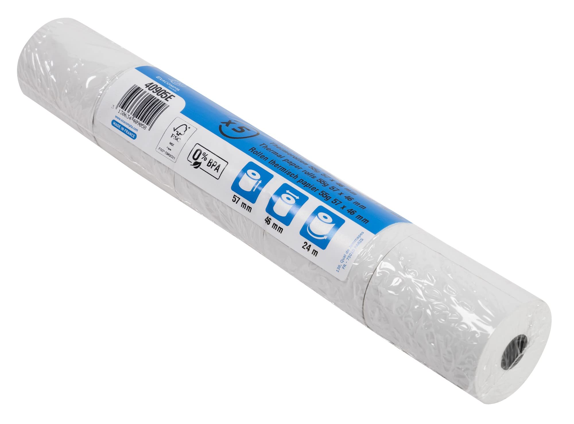 Exacompta 40642E 20 stuks thermisch papierrollen 1-laags breedte: 57 mm, lengte: 9 m, diameter kern: 12 mm 55 g/m² BPA-vrij wit