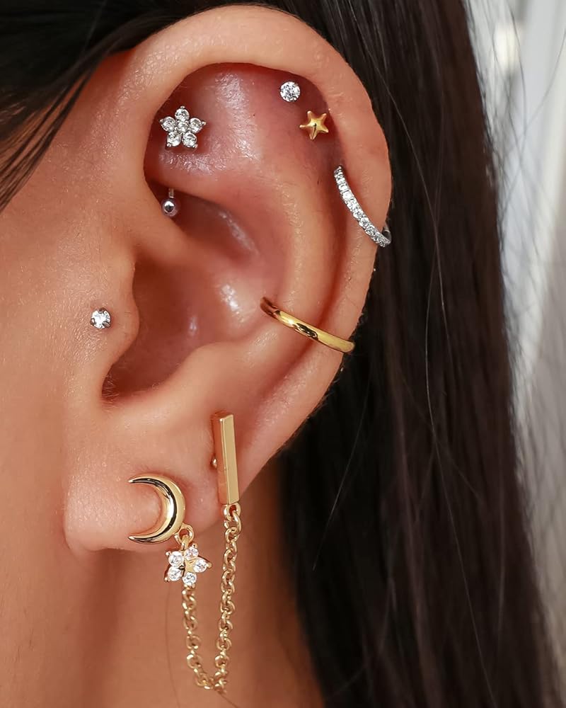 Piercing Microdermal Fleur 5 Zircons - Acier 316L, Couleurs Argent, Or Jaune Ou Or Rosé