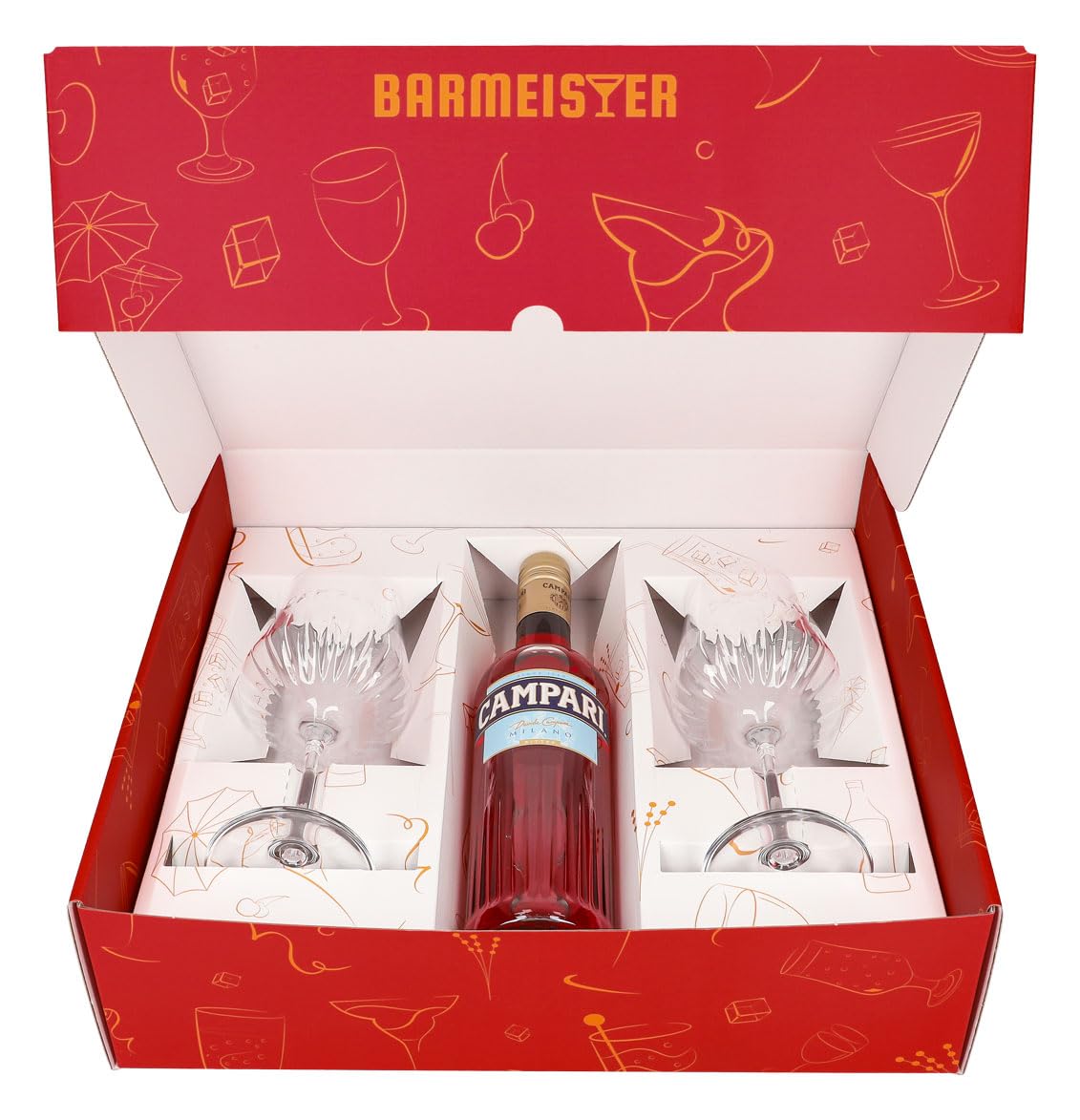 Sipply Geschenkset 3-teilig mit 2 Spritz Gläser Milano und 1 Flasche Campari Likör 0,7l 25% Vol. | mit Geschenkverpackung: Pink | Geschenk für Frauen Männer Mama Papa Freundin zu Weihnachten Ostern