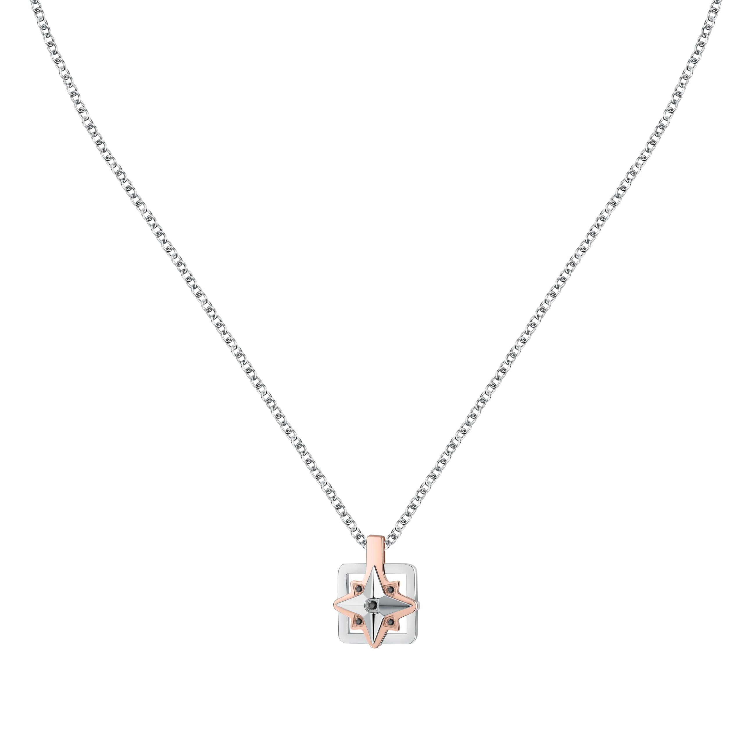 Morellato Collana Uomo in Acciaio Inossidabile, Pietra Pavè, IP Oro Rosa, Collezione Versilia, Rosa dei Venti - SAHB13