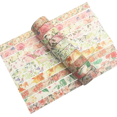Miniatura 3 de YUBBAEX Juego de 10 rollos de cinta washi de flores primaverales para enmascarar cintas decorativas (tono cálido)