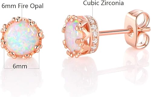 Miniatura 2 de MDFUN Aretes redondos de piedra natal con corona brillante chapada en oro rosa de 0236in