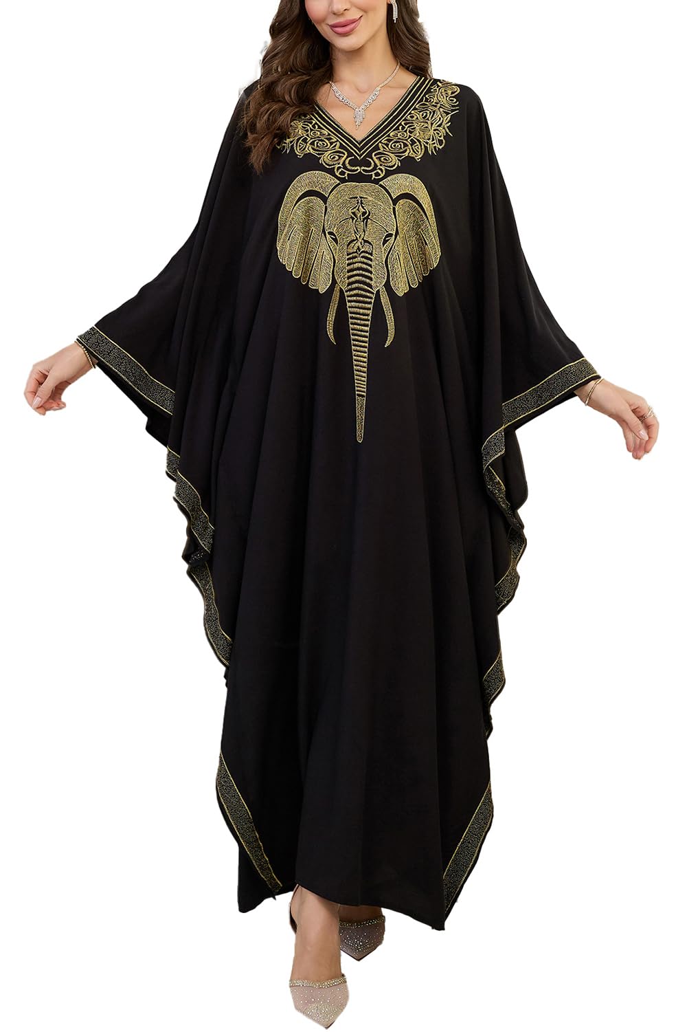 Robe caftan de plage brodée de prestige : coupe ample fendue et finitions artisanales - 6