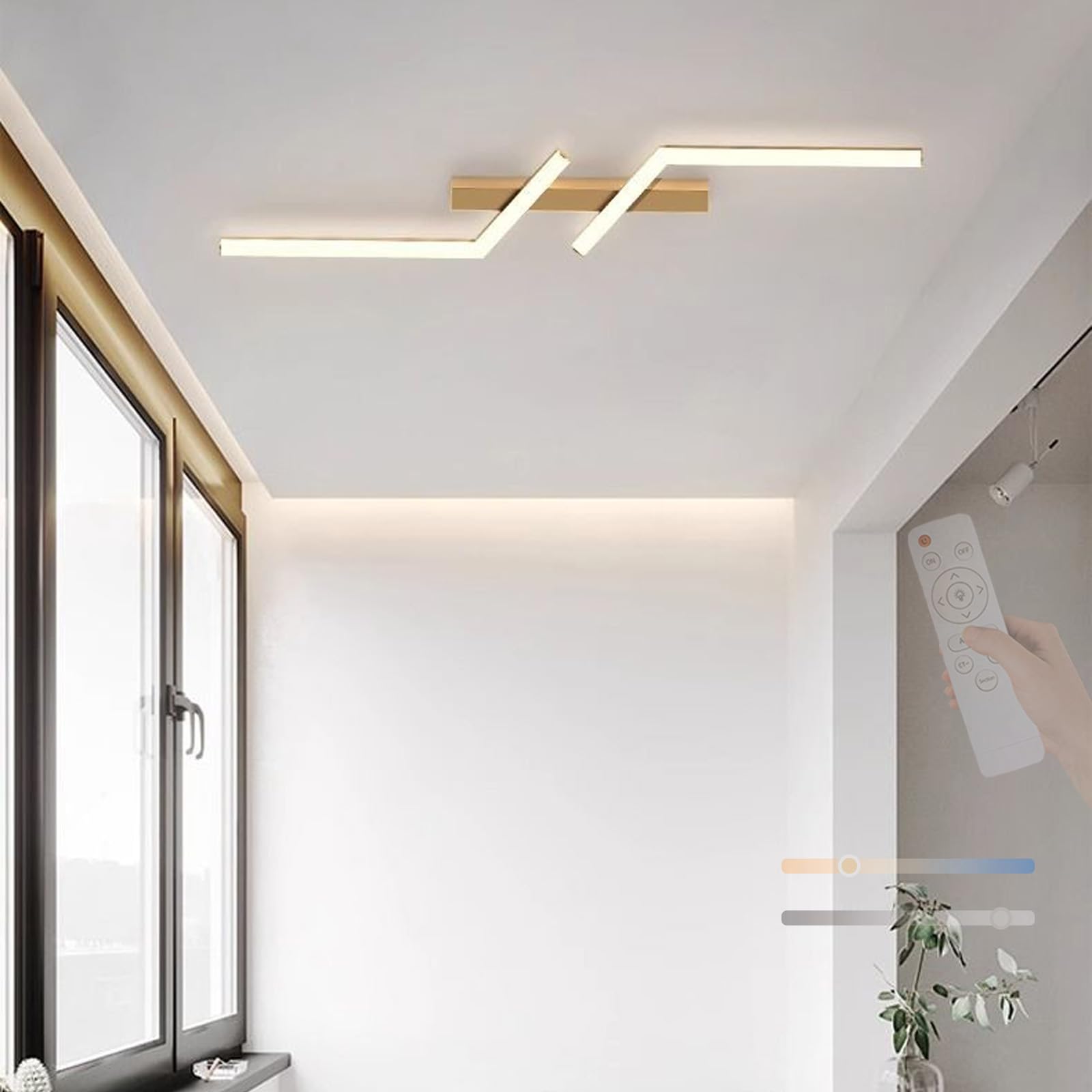 Plafonnier LED dimmable or 120cm avec télécommande pour salon - 8