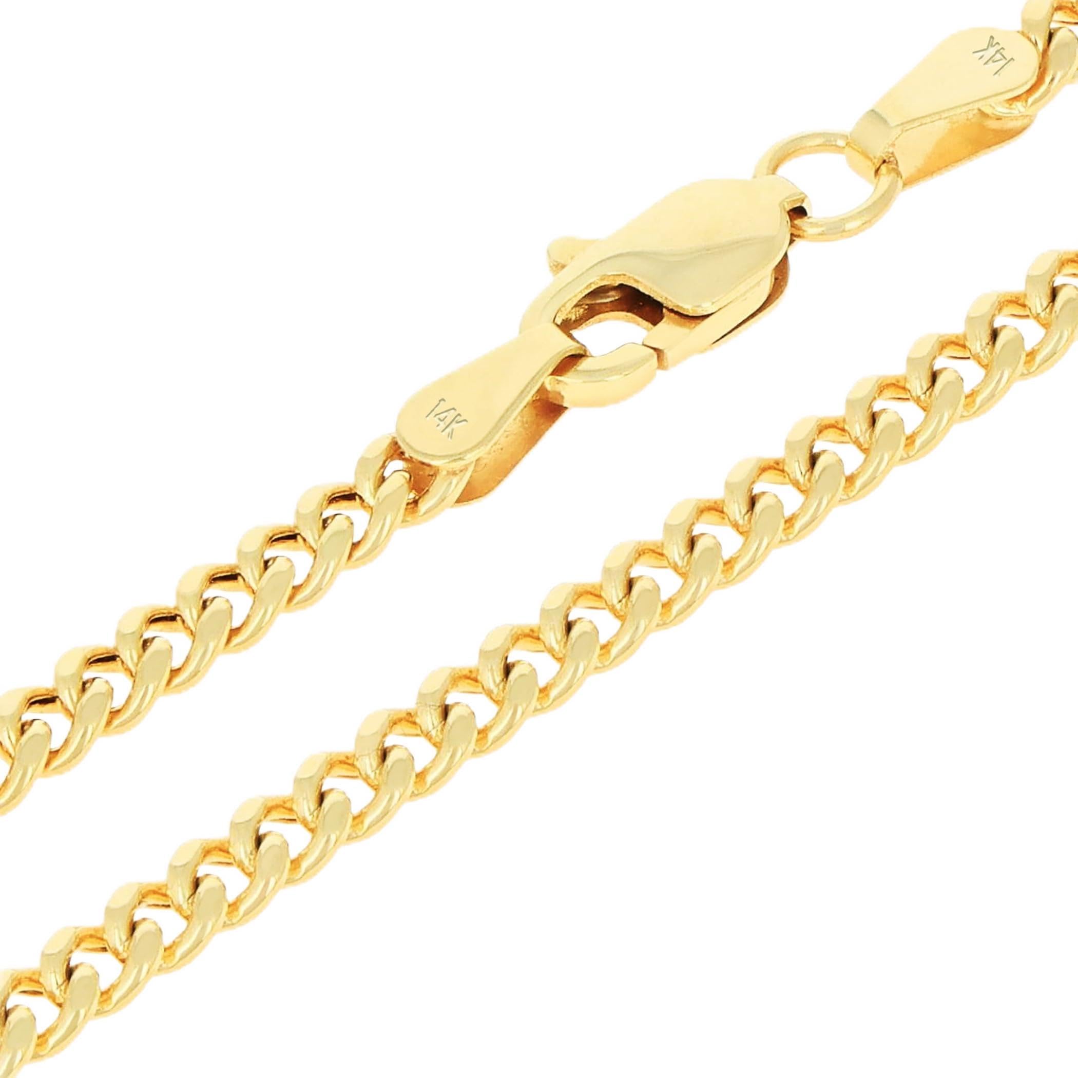 Nuragold 14k Real Yellow Gold Miami Cuban Link 3mm Chain