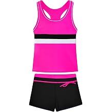 Girls Tankini 2 Piece Swimsuit Racerback with Shorts Quick Dry Bathing Suit for Girls 3-14Y
