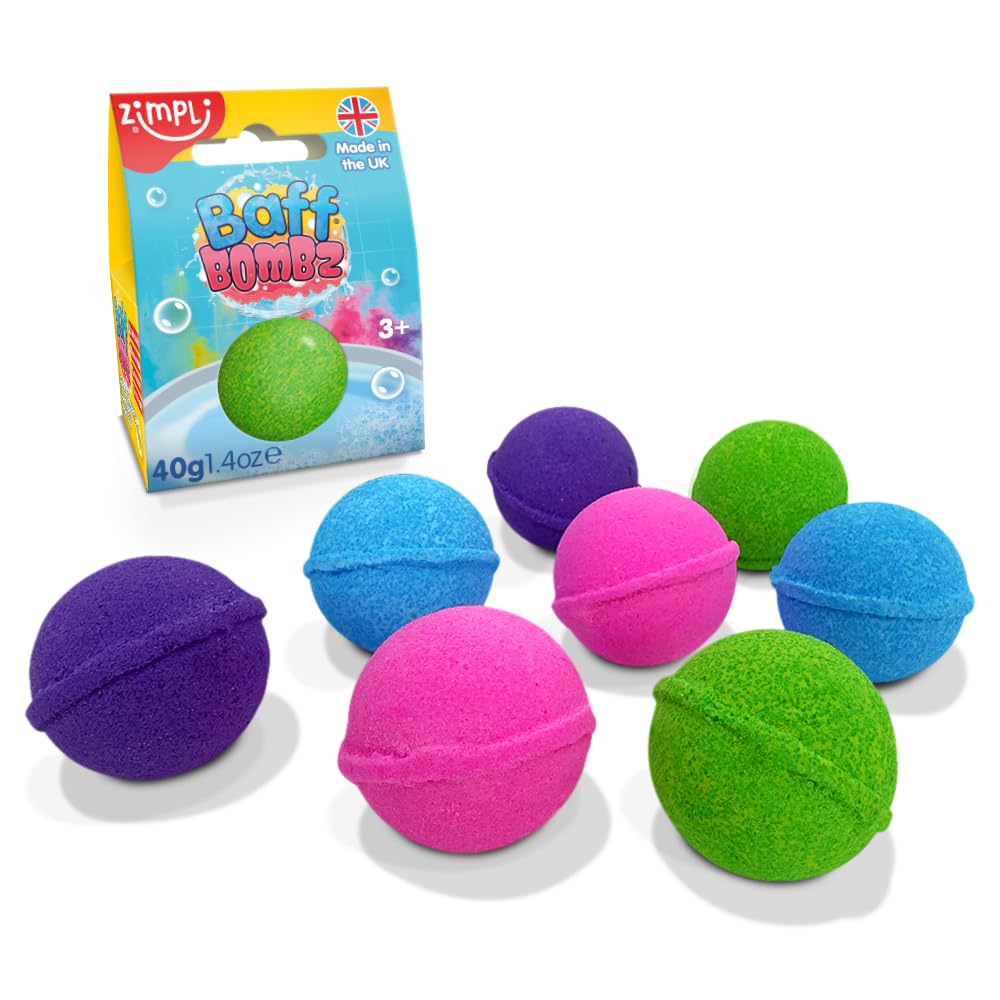ZIMPLI - 8 x Baff Bombz Value Party Favours Set, Party Bag Fillers for Children, Fizzing Bath Bombs Stocking Fillers, Birthday Gifts for Boys & Girls