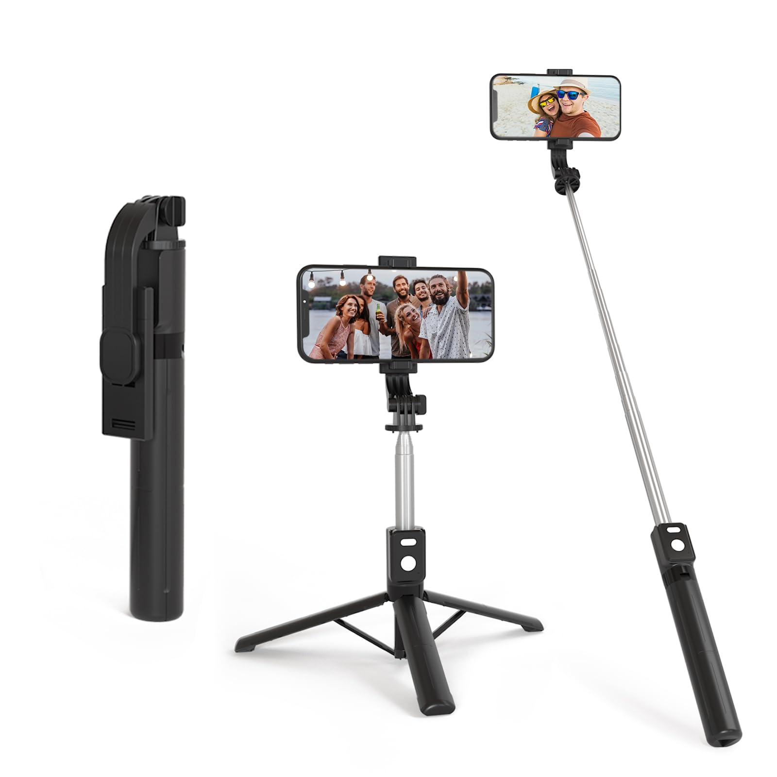 Selfie Stick with Detachable Wireless Remote Control 44 inch Self-Timer Telescopic Upgrade Portable Lightweight Tripod for iPhone 15 14 13 12 11 Pro Max Galaxy Google Perfect for Selfie Lovers（Black）