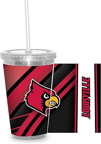 Miniatura 40 de Rico Industries NCAA Sports Team - Vaso transparente de 16 onzas con pajilla, vaso de viaje del color del equipo para fanáticos de los deportes