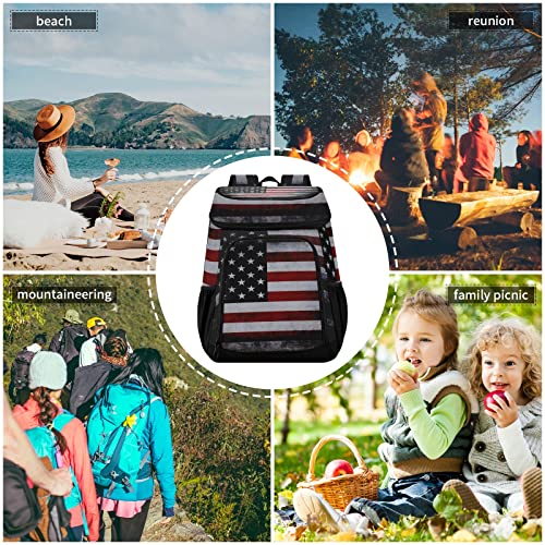 Kigai Cooler Backpack 36 Cans American Flag Lightweight Lunch Backpack Cooler, Waterproof Leak Proof Backpack Cooler Bag For Beach Park Courtyard Party Hiking Camping Traveling #TOP6