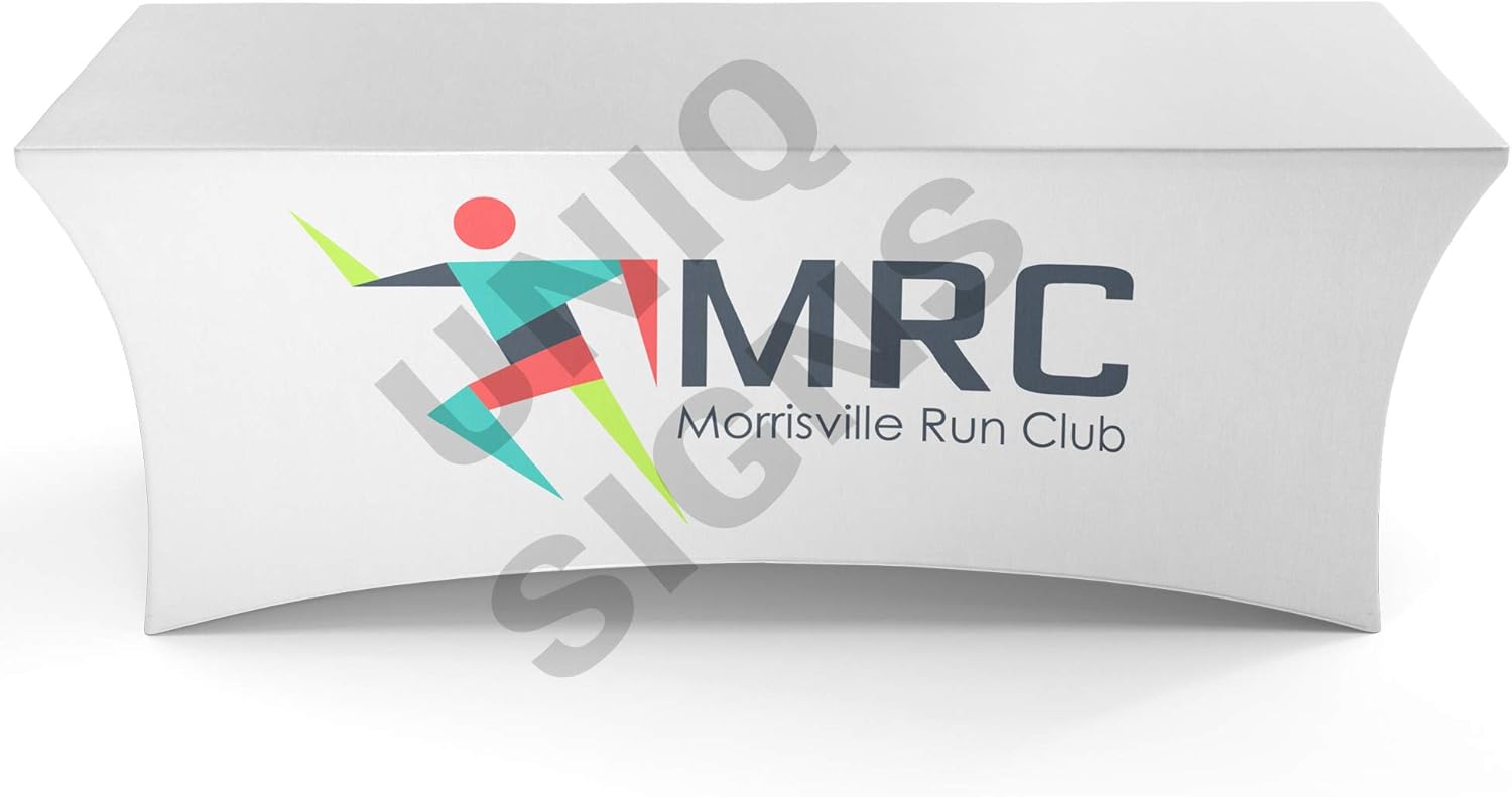 Custom Tablecloth with Logo, Personalized Wrinkle Resistant Spandex Blend Table Cover, No-Fray Professional Edges, Custom Color Match Printing for Trade Shows, Events & Business Displays, 6ft