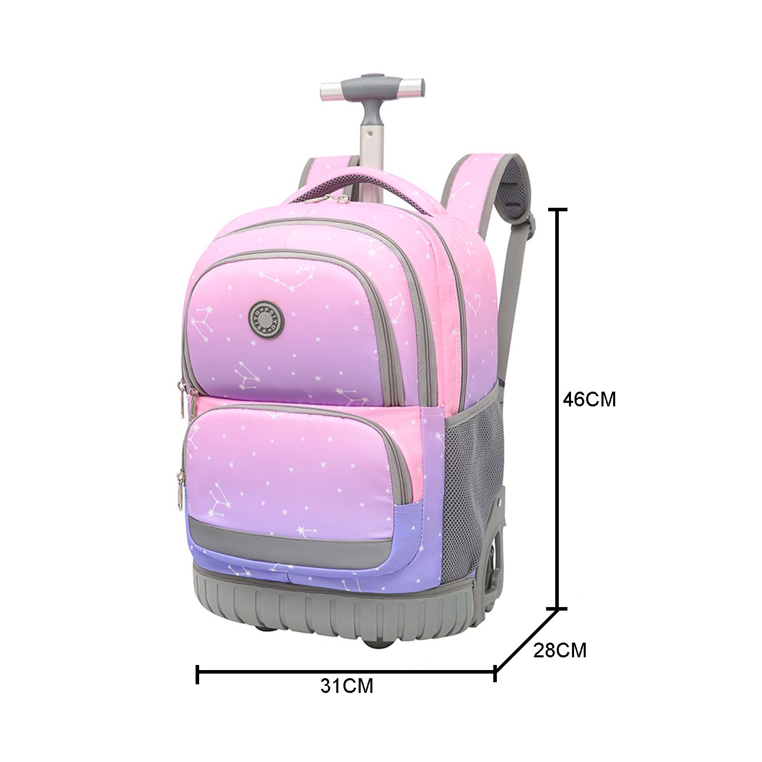 Zaino Scuola Trolley per Ragazze, 40L Zaini con Ruote per Bambini per Scuola e Viaggi, Viola