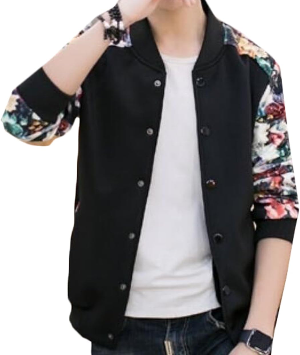 YLnini Mens Korean Printed Baseball Bomber Jacket Coat