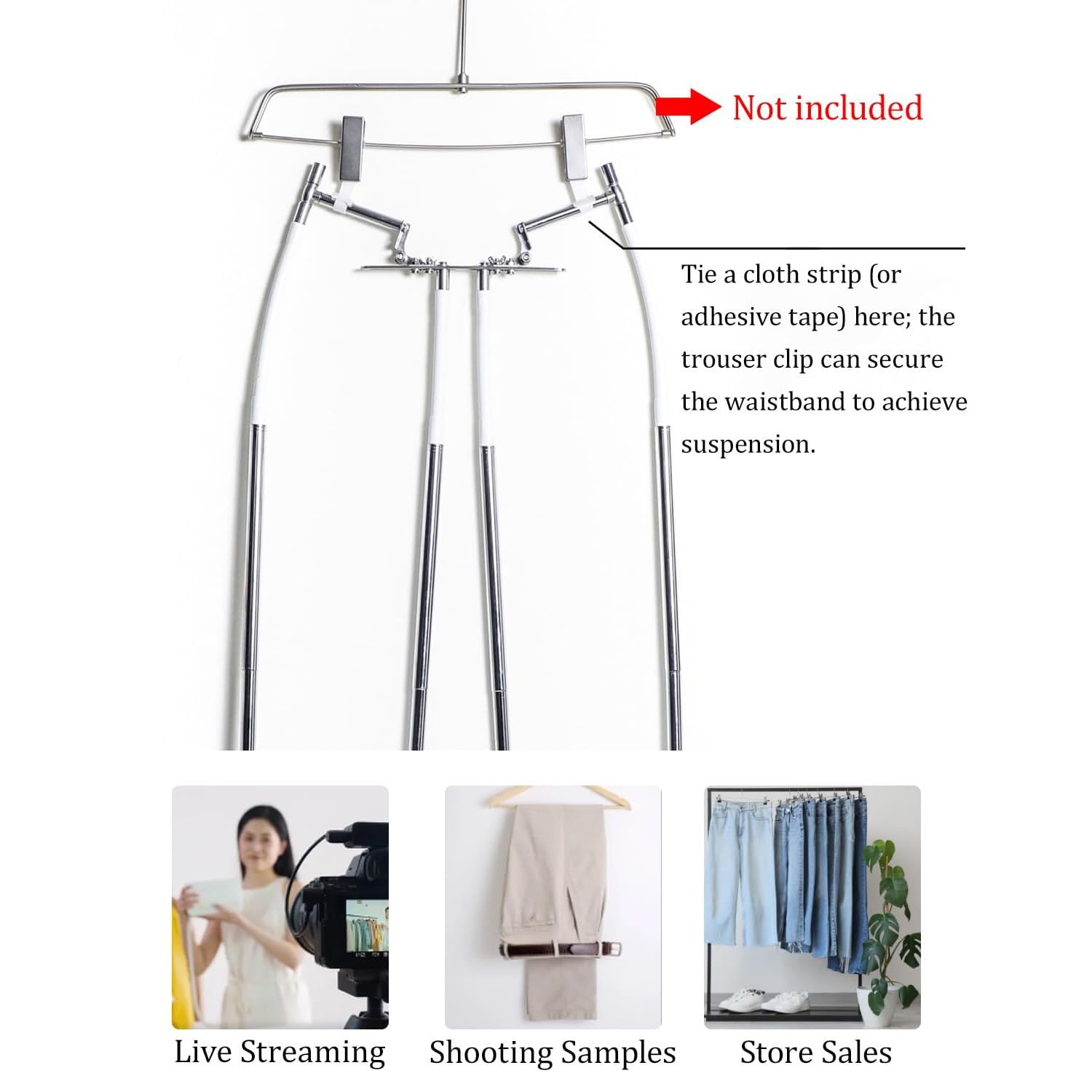 Generisch Dieser verstellbare, unsichtbare Kleiderbügel mit Beinstütze eignet Sich für die Präsentation von Kleidung und Hosen, ideal für die Fotografie.