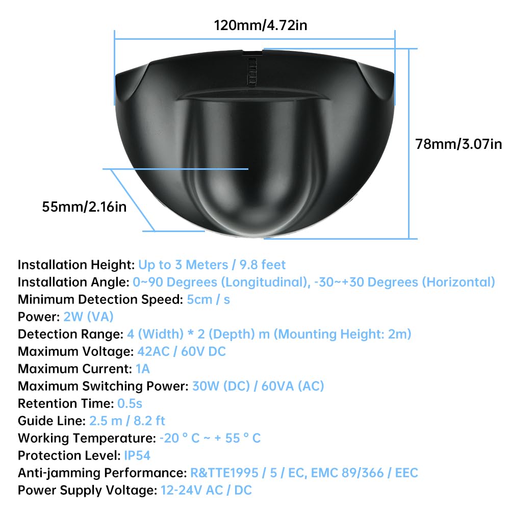 BORDSTRACT Sensor de Apertura de Puerta Automática, Sensor de Movimiento de Microondas con Cable Universal de 12-24V, Detección Infrarroja, Sensores Optimizados para Todas las Aplicaciones de Puertas