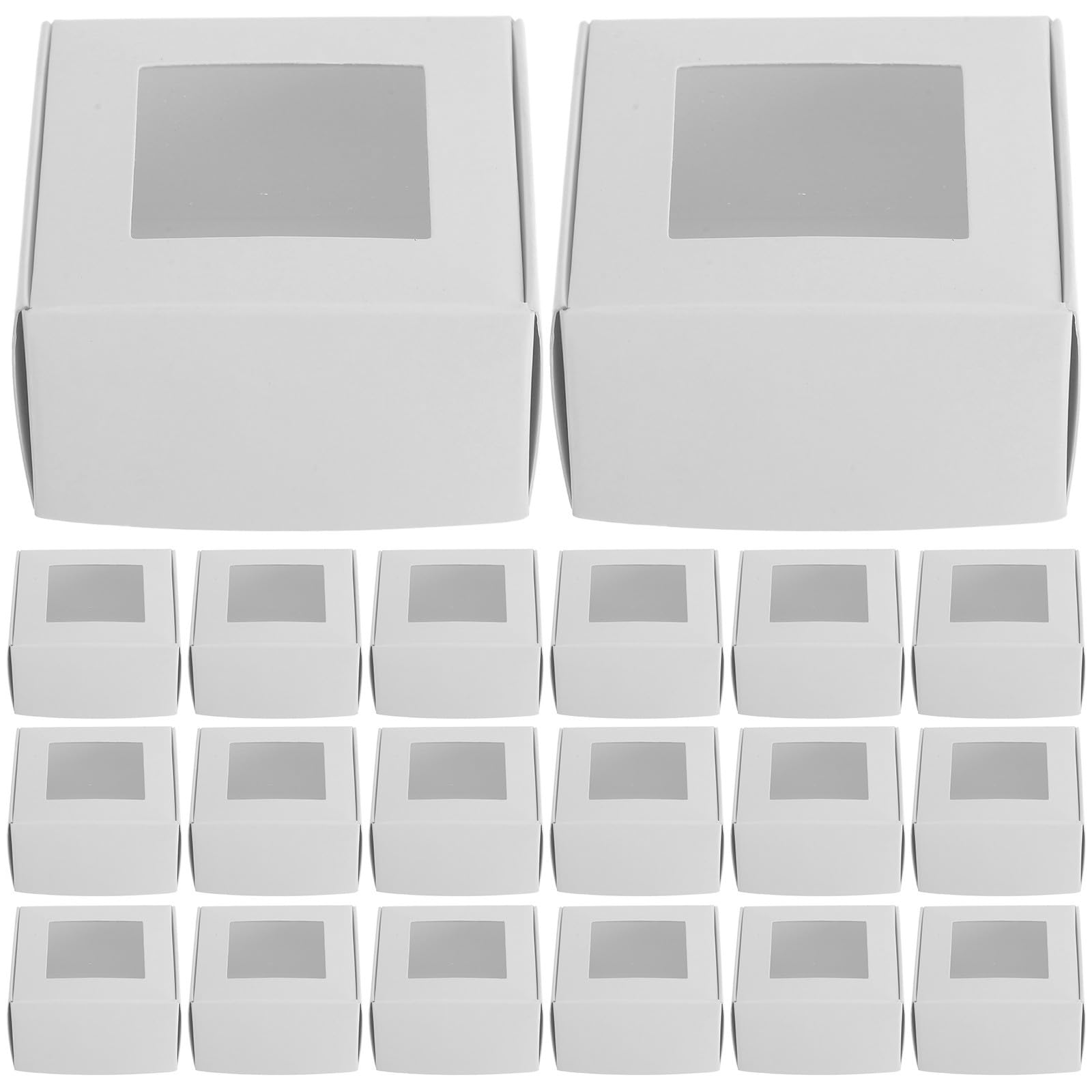 SOLUSTRE 50 Pezzi Scatole Piccole in Carta Bianco con Finestra Trasparente per Imballaggio Regalo, Scatole per Sapone Fai da Te, per Feste e Artigianato, Materiale