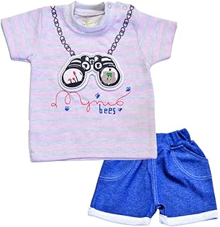 طقم من قطعتين تيشرت نصف كم وشورت مطرز باشكال مميزة للاولاد من بيبي شورا، متعدد الالوان، لعمر 6-12 شهور