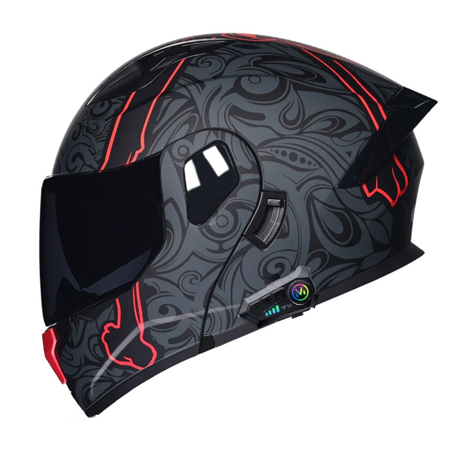 Motorrad Klapphelm mit Sonnenblende Bluetooth Helm Motorradhelm ECE Zertifiziert Integralhelme Mit Doppelvisier und Mikrofon Motorradhelm Klappbar Für Herren Damen