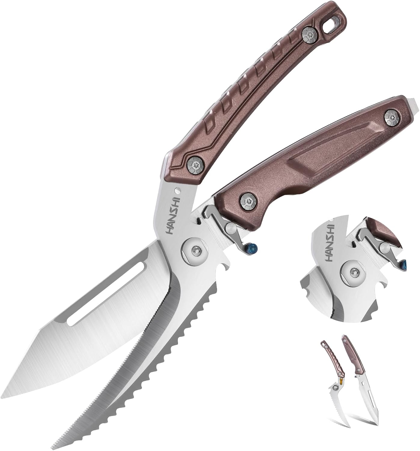 HANSHI Detachable Poultry Shears for Food Cutting Heavy Duty Stainless Steel Kitchen Scissors for Chicken, Bone, Meat, Turkey, Fish,Multi Purpose Scissor for Cooking (Gray)