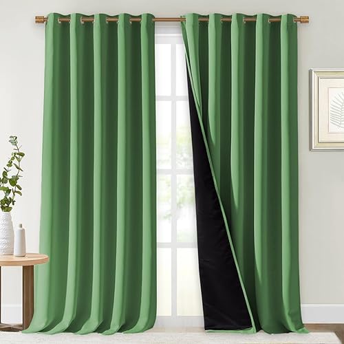 NICETOWN 100% Blackout Blinds, Set of 2, 70 inches x 108 inches, Forest Green, Laundry Room Decor Window Treatment Curtains for Large Patio Sliding Door, Thermal Insulated Curtains for Bedroom