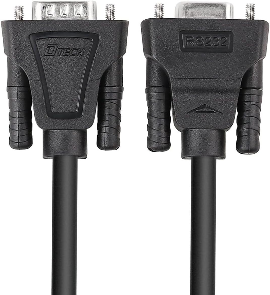 DTECH DB9 RS232 - Cable serie alargador macho-hembra, de módem nulo, conductores TX-RX cruzados, para transmisión de datos, 2 m, negro