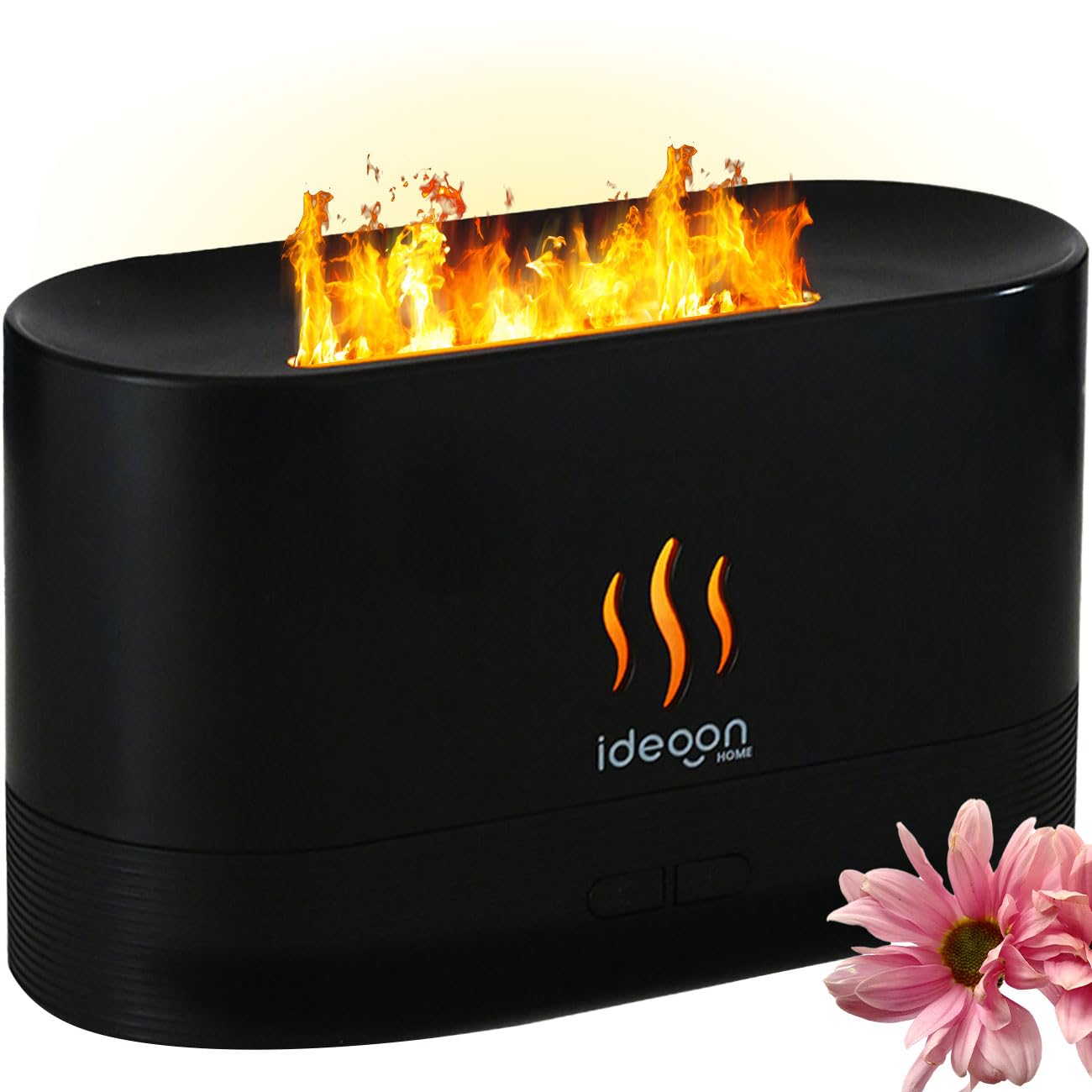 ideoon 2er-Set Stilvoller Aroma Diffuser mit Flammeneffekt – Ultraleiser Ultraschall Duftbefeuchter, USB, Auto-Stop, 10h Laufzeit für Schlafzimmer & Büro