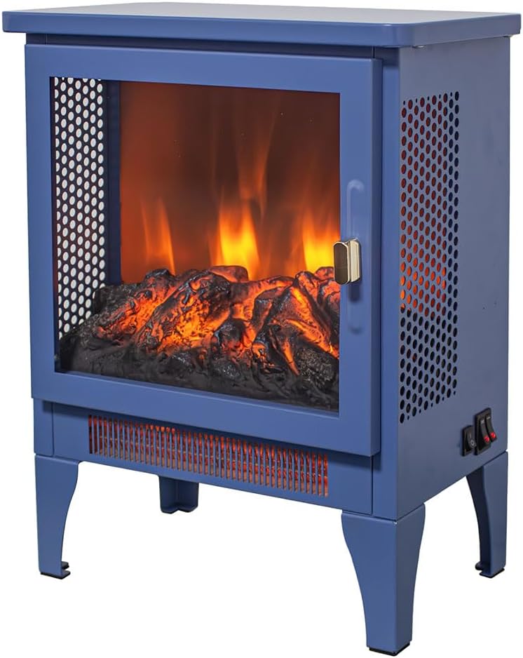 17" Electric Fireplace Stove, Freestanding Fireplace Stove with 3D Flame Effect and Remote, Low Noise Linear Fireplace with Overheating Protection for Living Room,Bedroom,Black