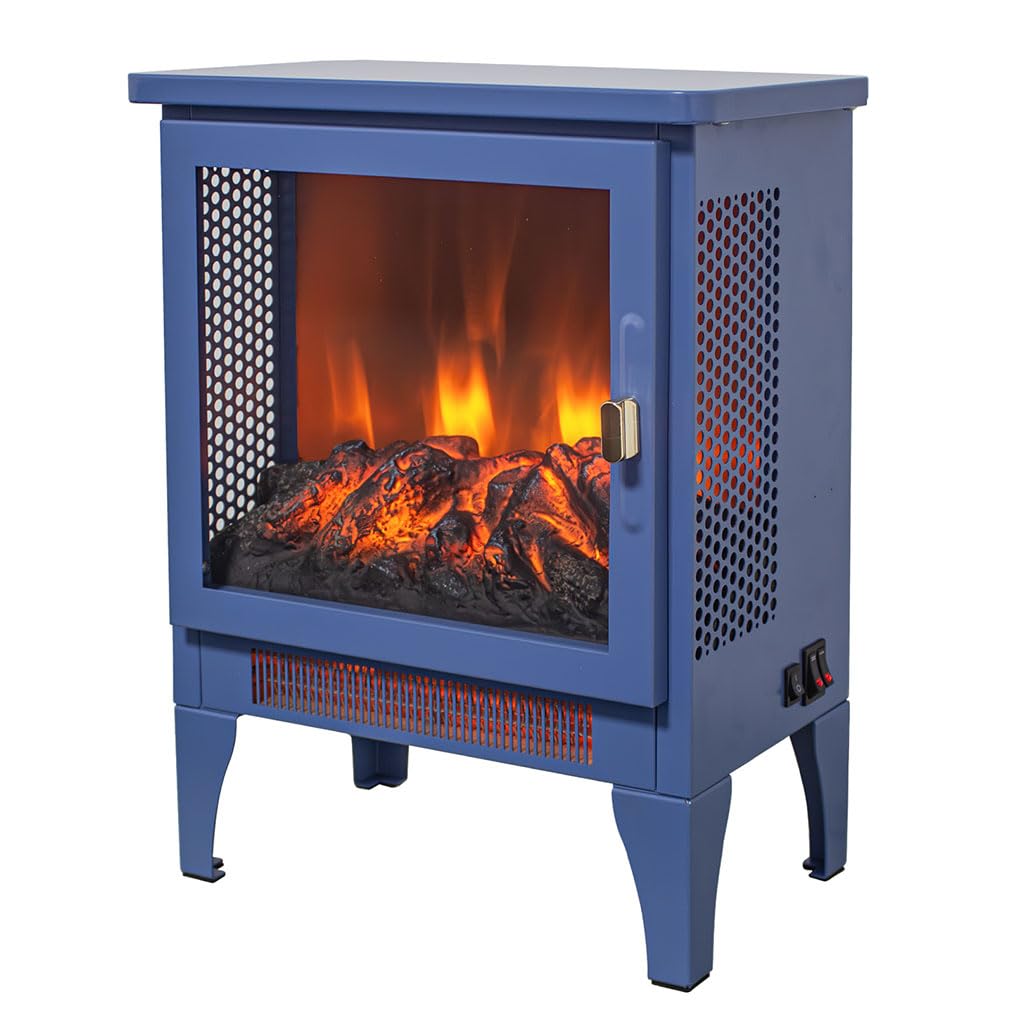 17" Electric Fireplace Stove, Freestanding Fireplace Stove with 3D Flame Effect and Remote, Low Noise Linear Fireplace with Overheating Protection for Living Room,Bedroom,Black