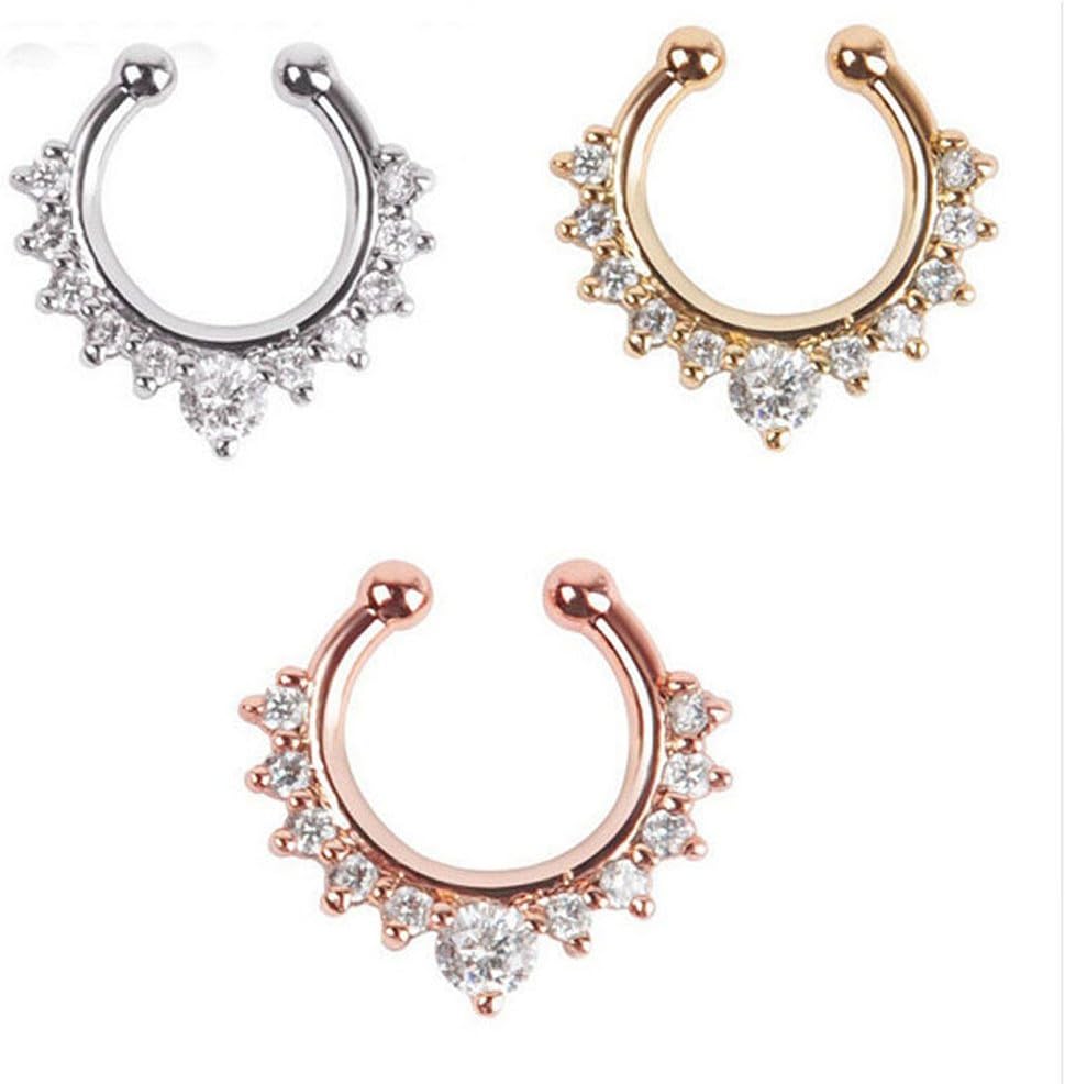 Unique Zircon Aztec Septum Clicker Gold Rhinestone Nose Ring Stud Nose Piercing Stud body jewelry faux clip Rings clicker