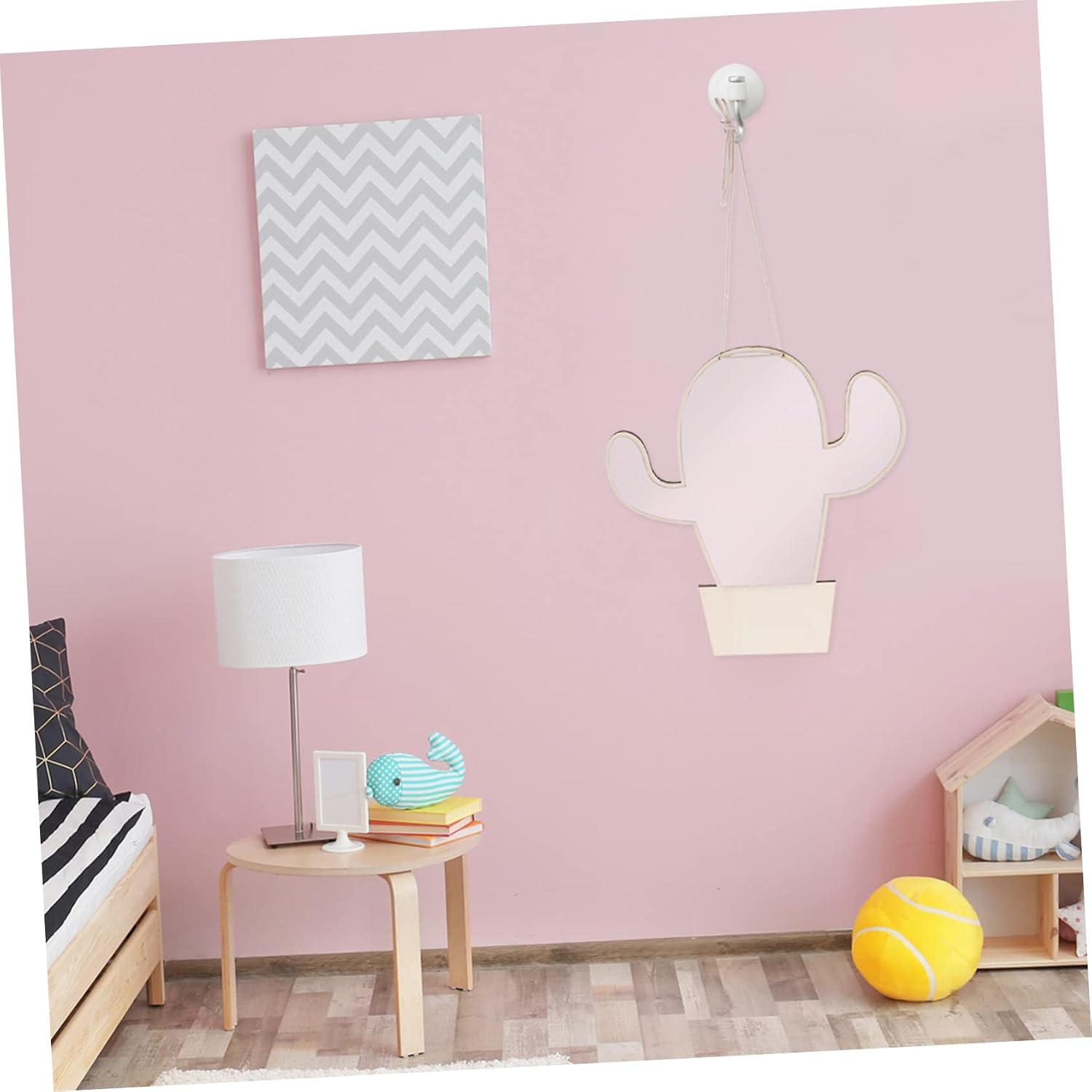Cactus Shape Decorative Mirror for Room Safe Wall Mirror Easy to Install Khaki Cactus Design Nursery Decor for Boys