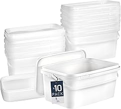 BenBow Rectangular Bucket with Lid, 10 x 5 L, White, Food-Safe, Stackable Plastic Box with Handle, Airtight, Leak-Proof, Odourless, Ideal for Household and Commercial Use, Empty