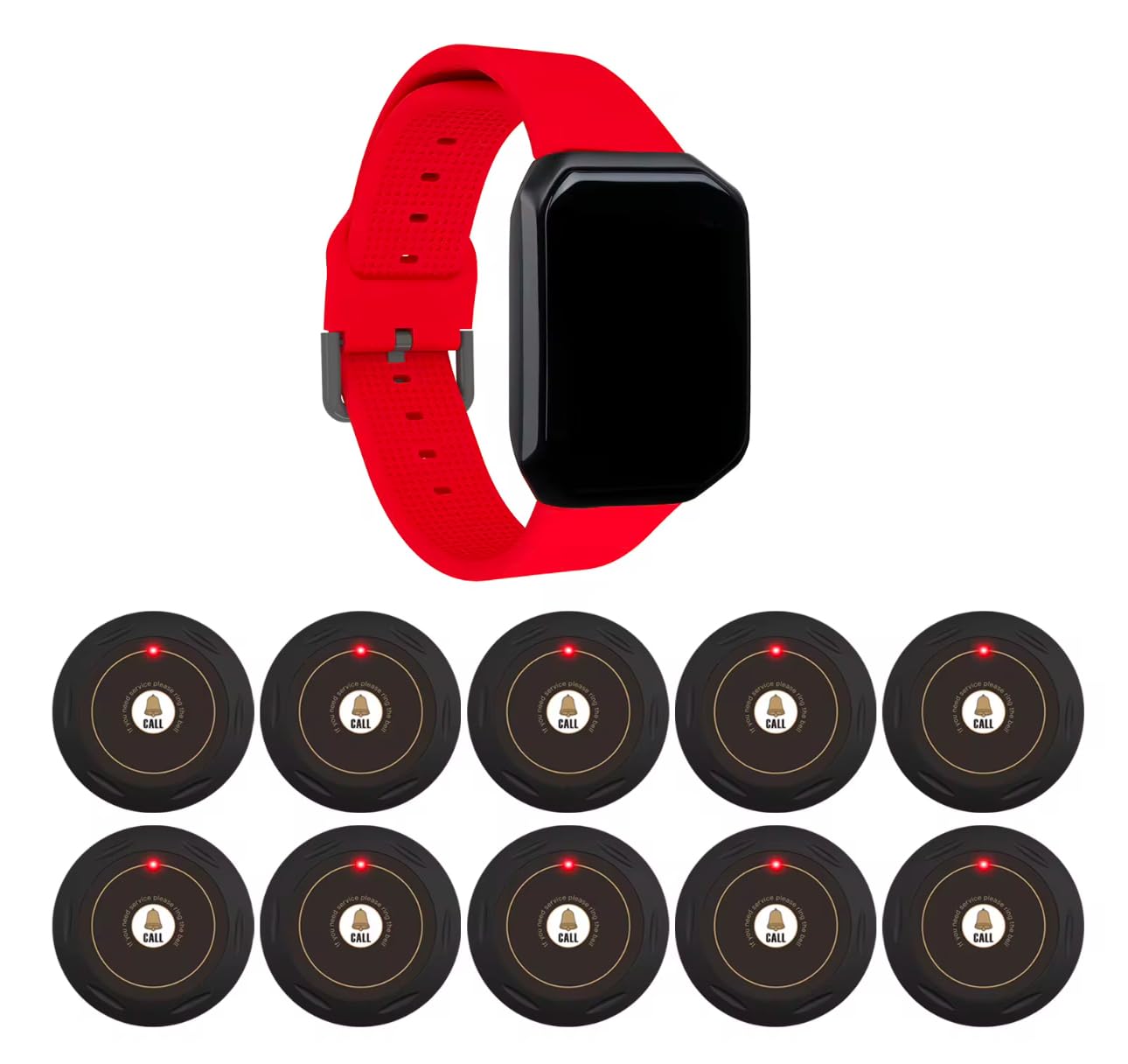Lean&Co - Bippers Servidores, Pack de 2 relojes S200 impermeables IPX67 y 6 botones de llamada de servidor. Empresa con sede en Francia. Material garantizado por tres años.