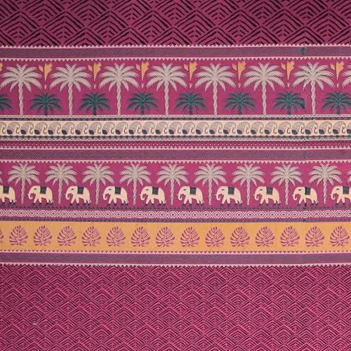 Image of BLOCKS OF INDIA Hand Block Printed 200 TC Cotton Super King Size Bedsheet(106 x 106) | Pack of 1, Batik Maroon Elephant