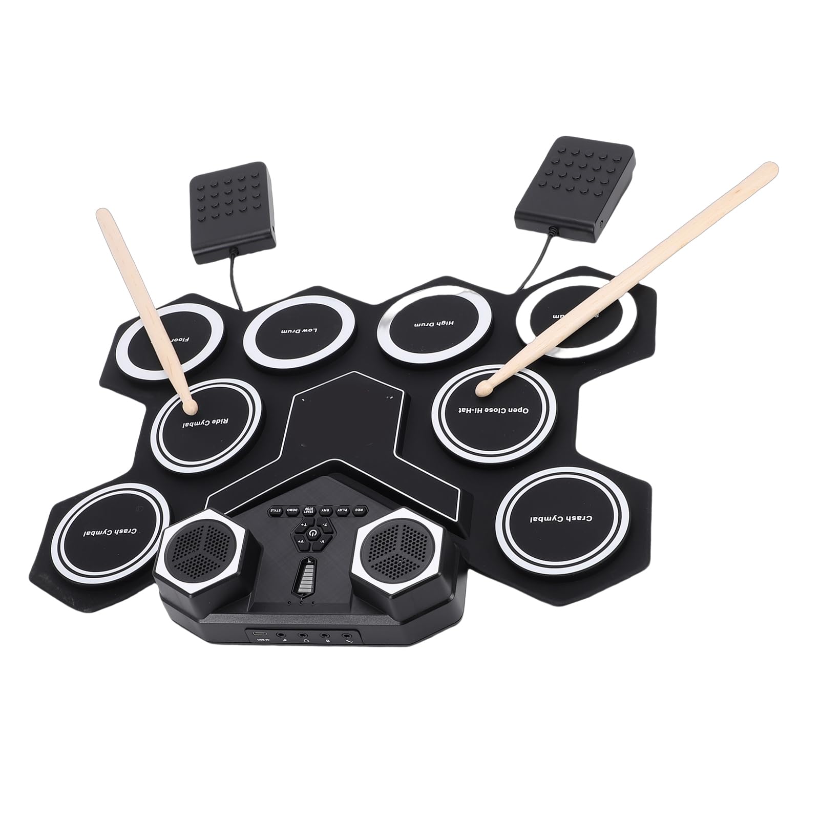 Jeffergarden Elektronisches Schlagzeug-Set, Tragbares Silikon-Pad mit 2 Pedalen und Sticks, Zwei Lautsprechern, Ideal für Kinder und Anfänger Zum Üben