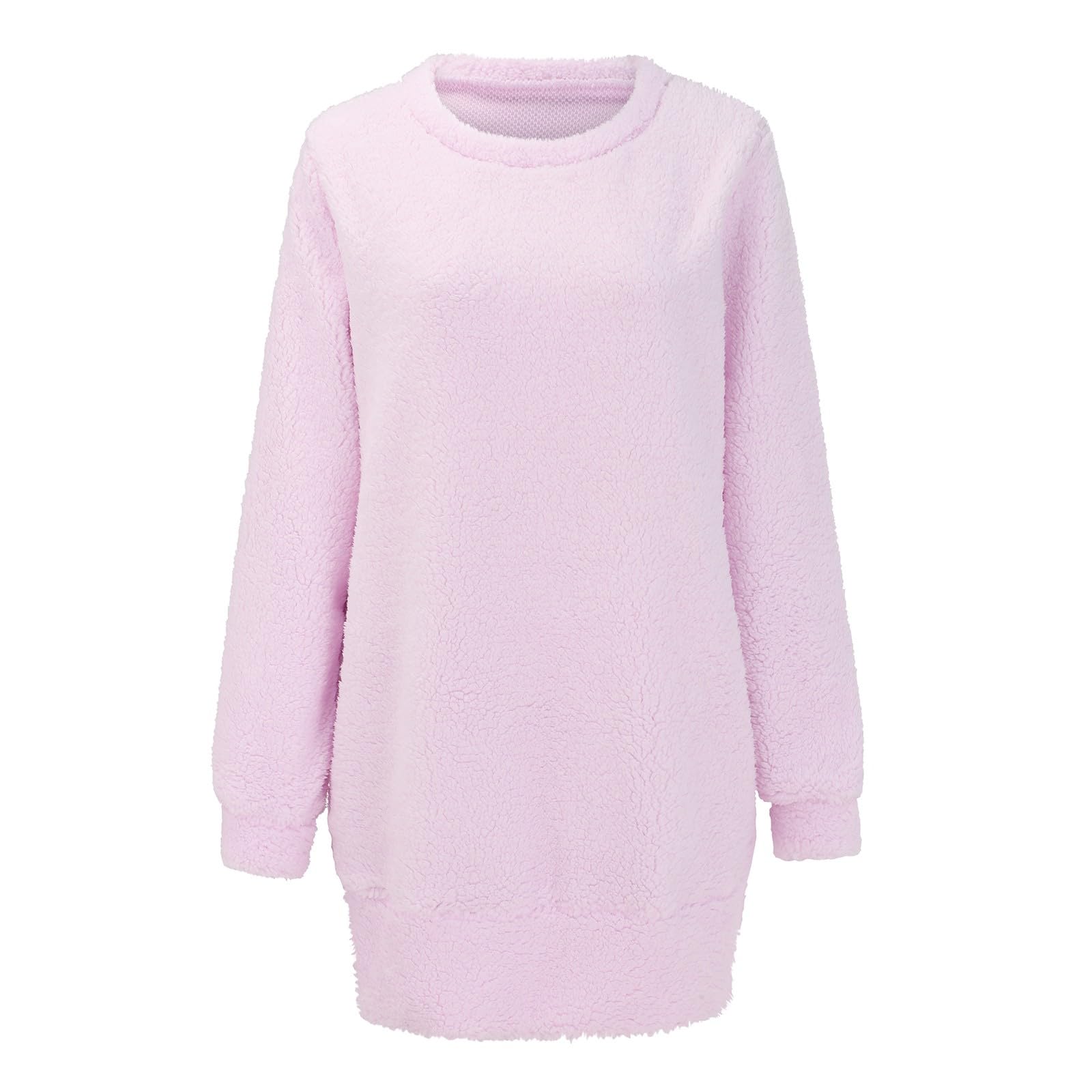 Abiti da donna alla moda in pile corallo caldo manica larga casa con tasche dritto peluche abito casual increspato per le donne