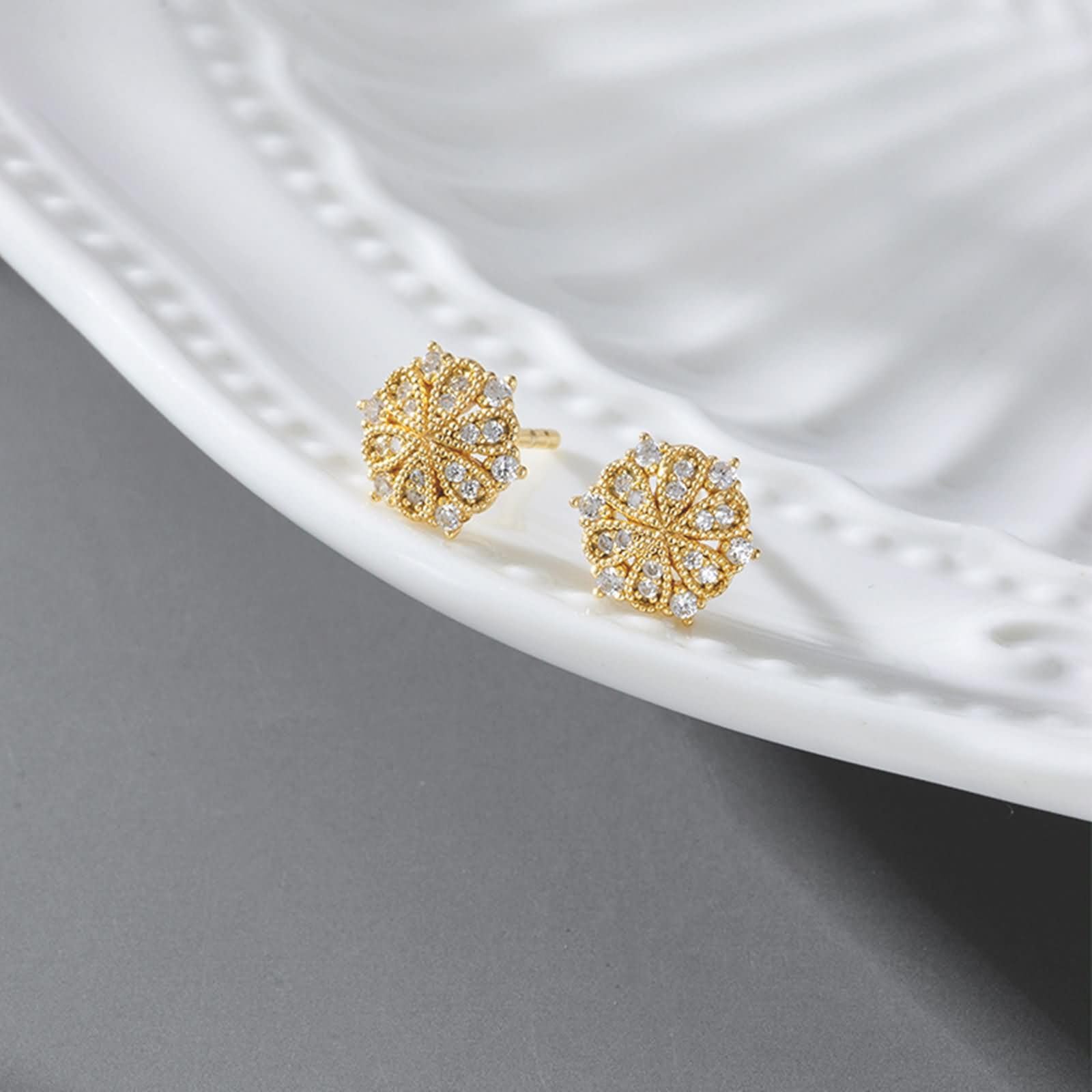 Pendientes de mujer en oro amarillo de 9 K/14 K/18 K Moissanita flor pendientes