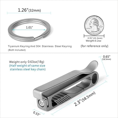 Miniatura 3 de Tisur - Llavero de titanio para cinturón. Llavero de gancho con anillo desmontable unisex, Anillo Bk1+d, Medio