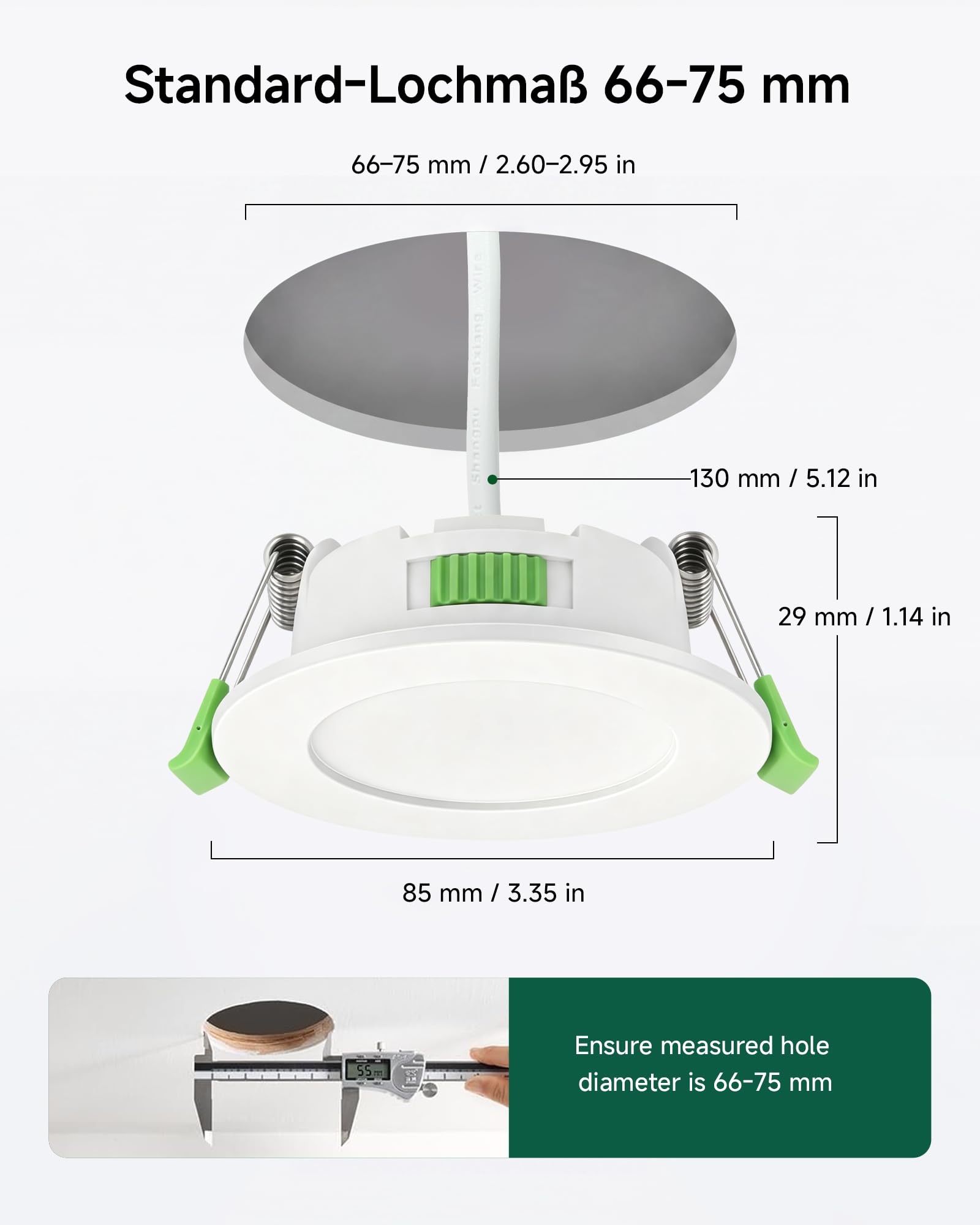 LED Einbaustrahler 230V, IP65 LED Spots Dimmbar,Deckenspots mit Aluminium-Kühlkörper,3000K/4000K/6500K, 7W, 600-670LM, CRI>80, für Badezimmer, Wohnzimmer, Lochmaß Φ66-75 mm,Weiß - 12er Set