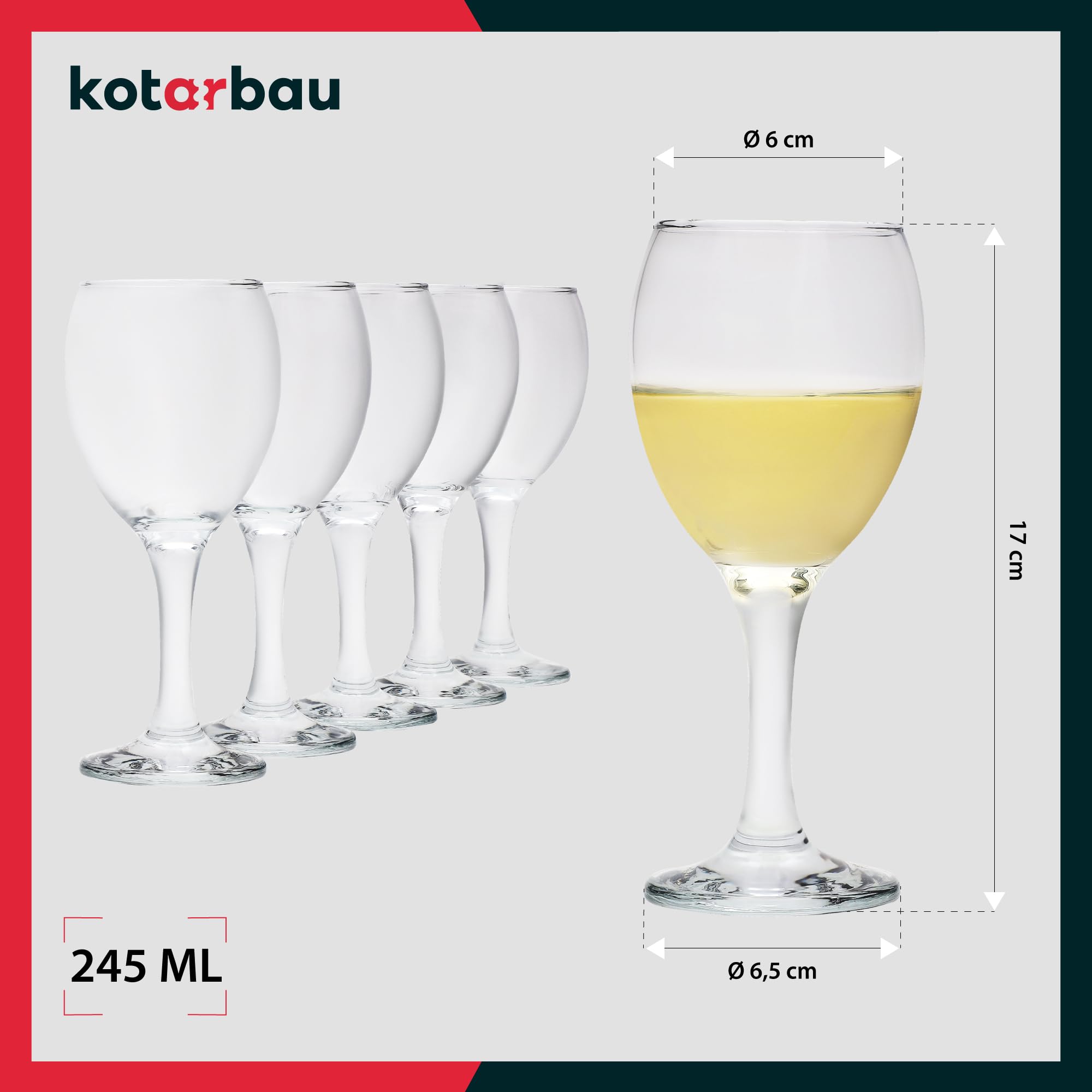 KOTARBAU® zestaw 6 kieliszków do białego wina szkło 245 ml kieliszki do białego wina zestaw kieliszków do wina nowoczesne kieliszki do wina czerwone kieliszki do wina zestaw kieliszków do wina