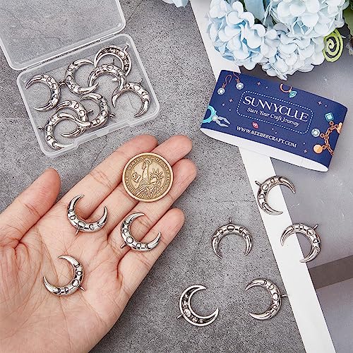 SUNNYCLUE 1 Box 20Pcs Moon Charms Crescent Charm Tibetan Style Moon Phase Charm Antique Silver Double Horn Luna Moon Charms for Jewelry Making Charm DIY Necklace Earrings Keychain Craft Supplies - Image 3