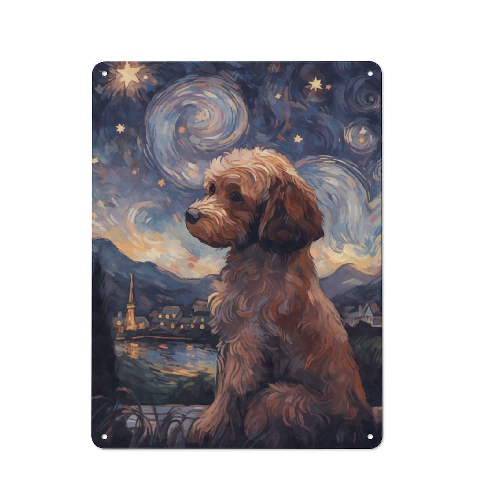 Junmoney Style-22 For Hallway Wall, Cavoodle Starry Night Vintage-Inspired Metal Sign 40X30cm, A Moving-Home Gift For Collectors Of Tin Signs
