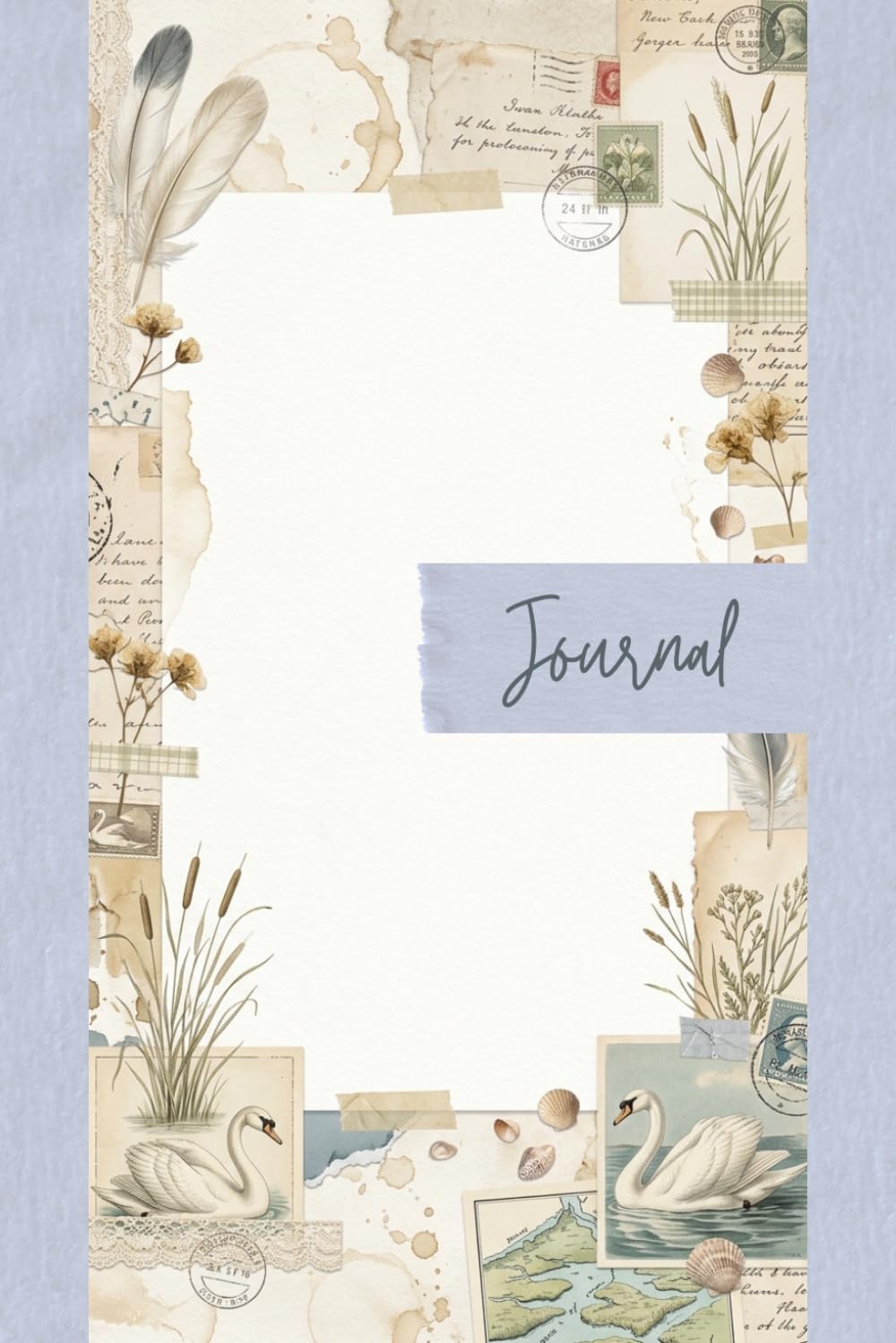 Vintage Swan Lake Junk Journal Pages - 6x9 Aesthetic Stationery Paper - 100 Decorative Writing Sheets with Antique Coastal Cottagecore, Antique ... and Shabby Chic Seashell Ephemera Textures
