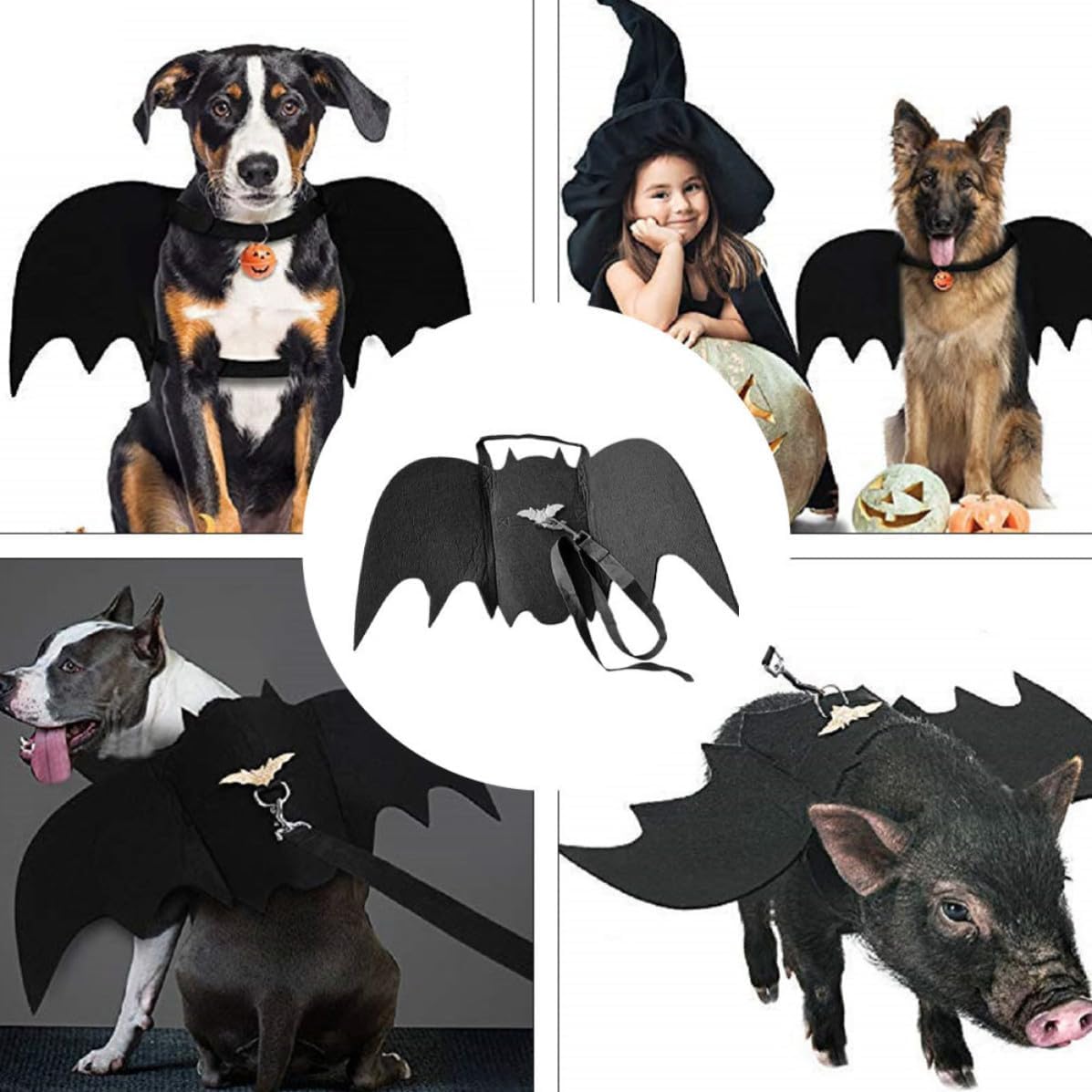 Pet Leash Chest Strap Halloween for Dogs and Puppies Bat Shape Black Polyester Fiber and Felt Cloth Practical and Easy to Put, for Halloween Parties and Costume Events
