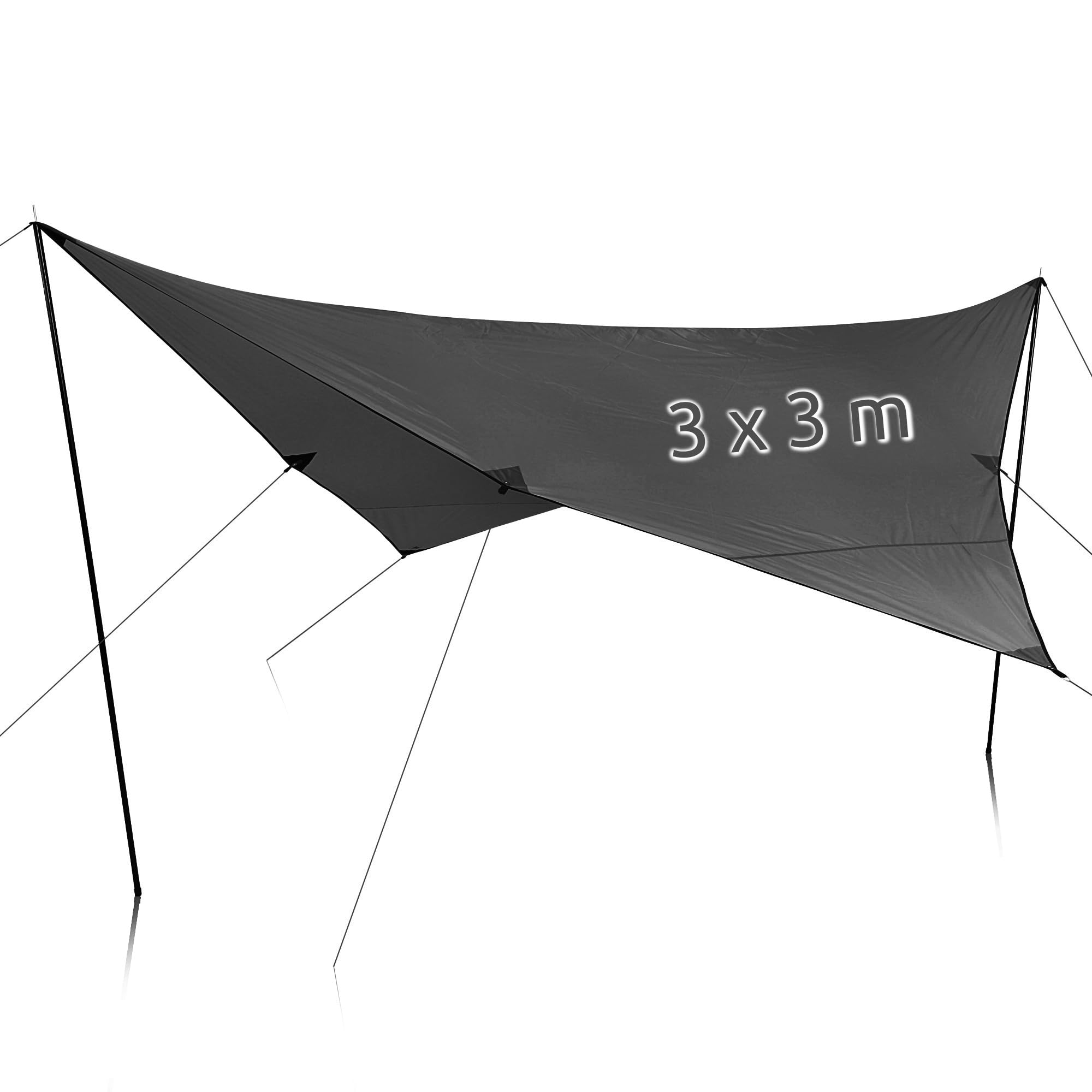 your GEAR Sonnensegel Atrani 3 x 3 m Sonnenschutz Wetterschutz Tarp 2 Auftstellstangen Wasserdicht 5000 mm Grau