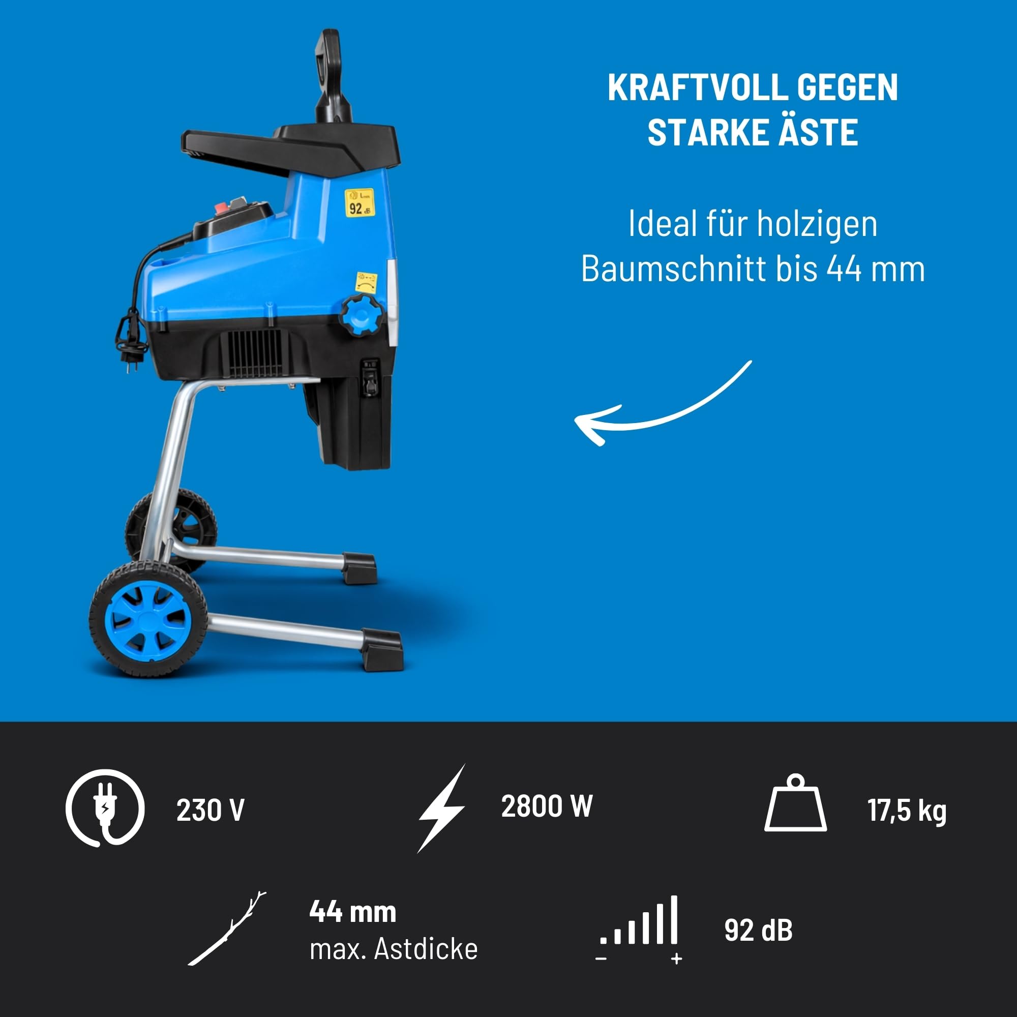 Güde Gartenhäcksler GH 2801 SILENT 2800 W 44 mm Walzentechnik 30 l Fangsack