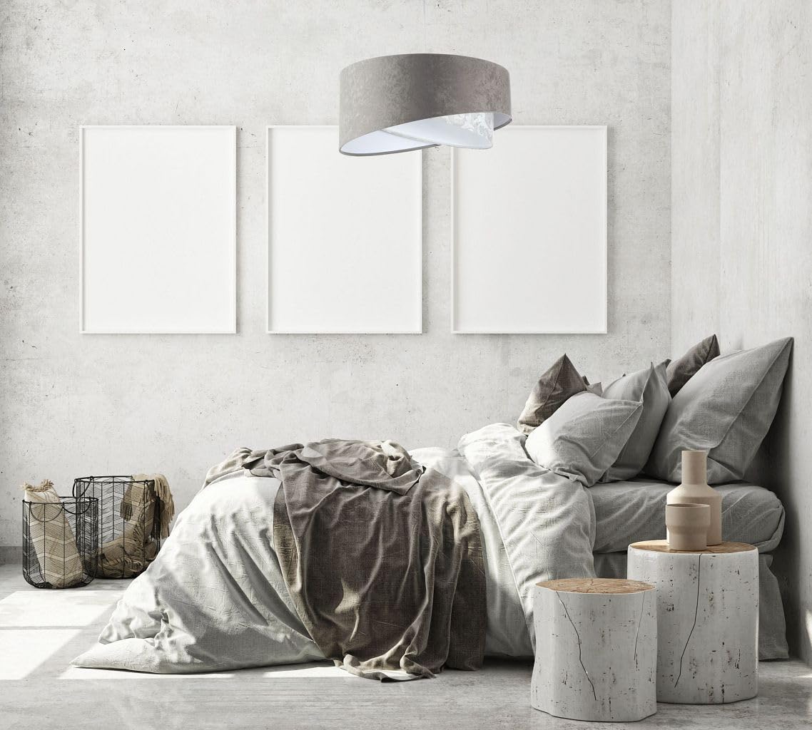 Licht-Erlebnisse Hängelampe Grau Stoff Velours Optik rund D: 50 cm Doppelschirm Modern E27 Hängeleuchte Wohnzimmer Pendelleuchte Schlafzimmer