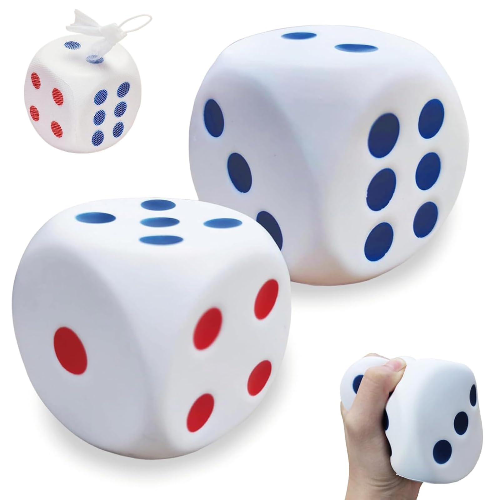 Large Dice, Fidgets, 2Pcs Giant Dice Stress Fidget, Large 3.15 Inch Foam Dice Fidget Cube, Stress Relief Dice for Family Games, School Games, Math Teaching, Party Supplies