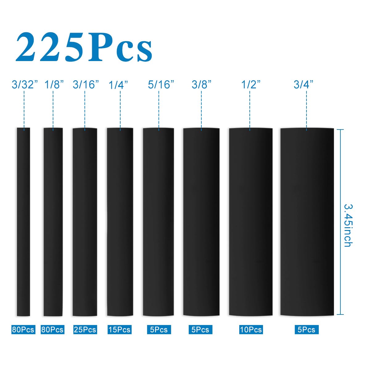 XHF 225 Pcs 3:1 Waterproof Heat Shrink Tubing Kit Marine Grade Adhesive Lined Heat Shrink Tube, Insulation Sealing Oil-Proof Wear-Resistant Black